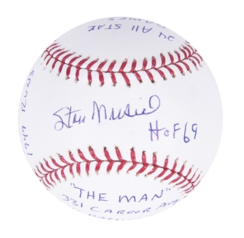 Stan Musial Signed OML Selig Baseball with 13 Inscriptions (PSA/DNA 10 GEM MINT)